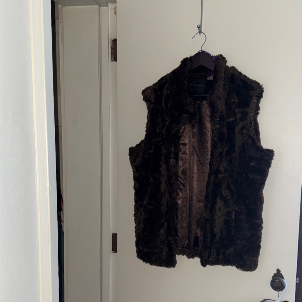 Weatherproof Dark Brown Faux Fur Vest